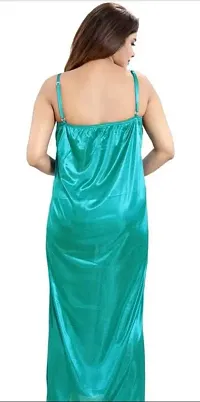 Cotovia Women's Satin Solid Maxi Length Nighty, Wrap Gown, Bra and Thong _Nightwear Set Pack of 4_Free Size (Medium, Green)-thumb3