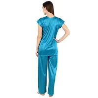 Cotovia Stylish Satin Solid Top and Pajama Set for Women and Girls (Medium, Light Blue)-thumb1