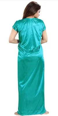 Cotovia Women's Satin Solid Maxi Length Nighty, Wrap Gown, Bra and Thong _Nightwear Set Pack of 4_Free Size (Medium, Green)-thumb1