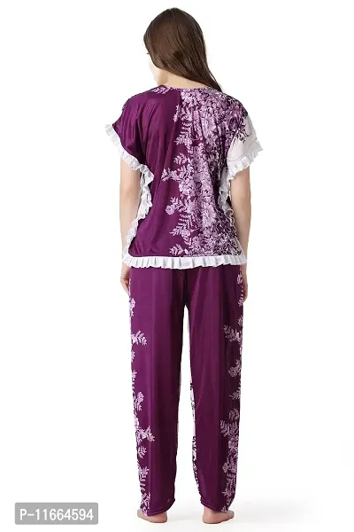 Cotovia Women's Cotton Dot Printed Night Suit Set of Top & Pyjama (Free Size, Purple)-thumb2