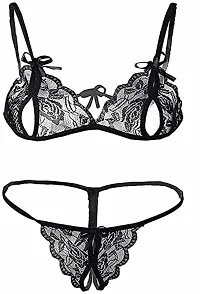 Cotovia Combo Offer! Women Babydoll Nightwear Lace Bra Panty Lingerie Set (Free Size, Black,Red)-thumb1