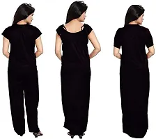 Cotovia Women's Satin Plain/Solid Nightwear Set Pack of 4 (Free Size, Black)-thumb3