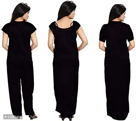 Cotovia Women's Satin Plain/Solid Nightwear Set Pack of 4 (Free Size, Black)-thumb4