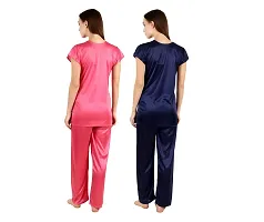 Cotovia Stylish Satin Women?s Latest Free Size Top and Pajama Set Night Dress for Women/Girls Combo (Pack of 2) (Pink & Blue)-thumb2