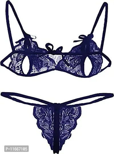 Cotovia Combo Offer! Women Babydoll Nightwear Lace Bra Panty Lingerie Set (Free Size, Dark Blue, Red)-thumb4