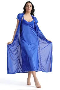 Cotovia Girl's Satin Solid Nightwear Set Pack of 4 (Free Size, Royale Blue)-thumb3