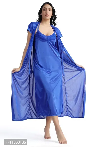 Cotovia Girl's Satin Solid Nightwear Set Pack of 4 (Free Size, Royale Blue)-thumb4