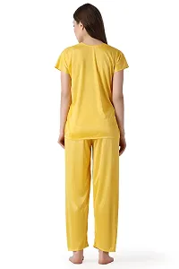 Cotovia Women's Plain Satin Night Suit (Top and Pyjama) (Medium, Yellow)-thumb1