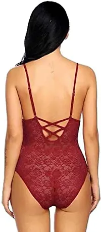 Cotovia Net Printed Above Knee Babydoll Lingerie Night Dress for Women (Free Size, Maroon)-thumb1