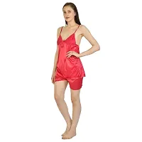 Cotovia Women Satin Blend Top & Shorts Nightwear/Loungewear Set with Lace (Small, Pink)-thumb1