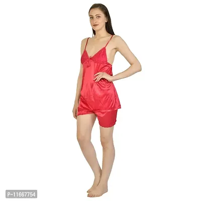 Cotovia Women Satin Blend Top & Shorts Nightwear/Loungewear Set with Lace (Small, Pink)-thumb2