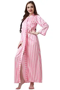 Cotovia Women's Lace & Satin Solid Maxi Nighty with Wrap Gown (Free Size, Pink)-thumb2