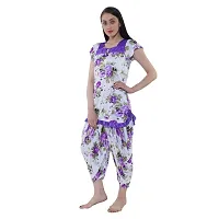 Cotovia Top and Dhoti Style Night Suit, Floral printNightdress, Night Gown for Women and Girls (Large) Purple-thumb1