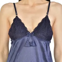 Cotovia Women Satin Blend Top & Shorts Nightwear/Loungewear Set with Lace (Large, Navy)-thumb4