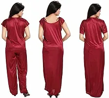 Cotovia Girl's Satin Solid Nightwear Set Pack of 4 (Free Size, Maroon)-thumb3