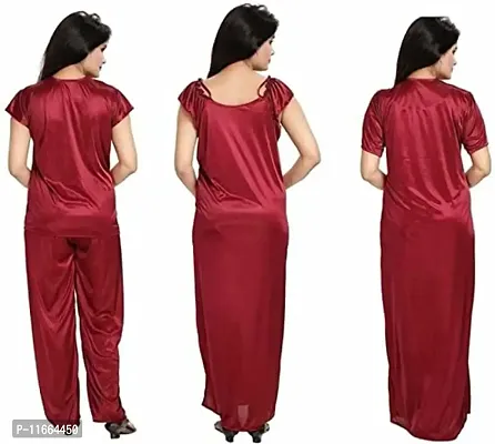 Cotovia Girl's Satin Solid Nightwear Set Pack of 4 (Free Size, Maroon)-thumb4