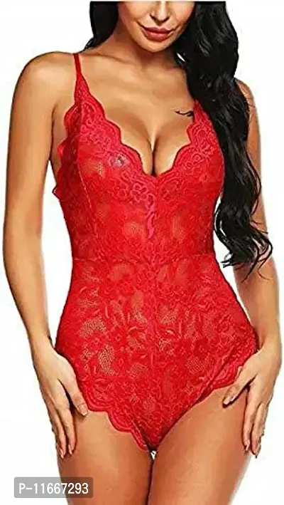 Cotovia Women's Net Printed Above Knee Night Dress(Pack of 1) (Free Size, Red)