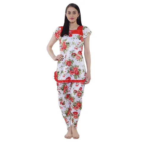 Cotovia Top and Dhoti Style Night Suit, Floral Print Nightdress, Night Gown for Women and Girls.