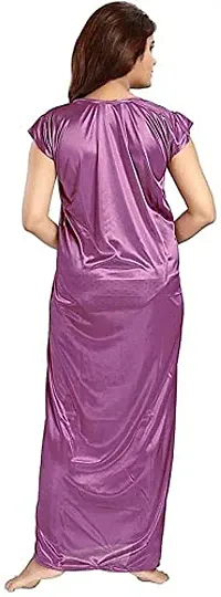 Cotovia Women's Satin Solid Nightwear Set Pack of 2 (BUF-NIGHTY-325_Magenta_Free Size) (Free Size, Purple)-thumb3