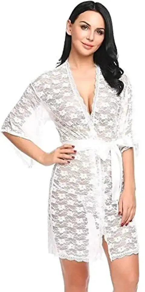 Cotovia Womens Babydoll Lace Net Robe Lingerie Nightwear Dress