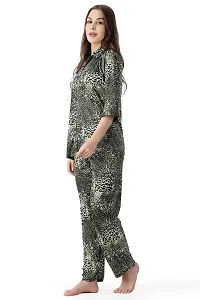 Cotovia Pants Women's Silk Satin Animal Print Night Suit. (M, Green Multicolor)-thumb3