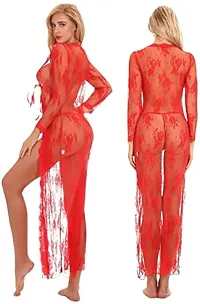 Cotovia Women Robe and Lingerie Set (Red) (Free Size, Red)-thumb2