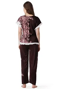 Cotovia Women's Cotton Dot Printed Night Suit Set of Top & Pyjama (Free Size, Brown)-thumb1