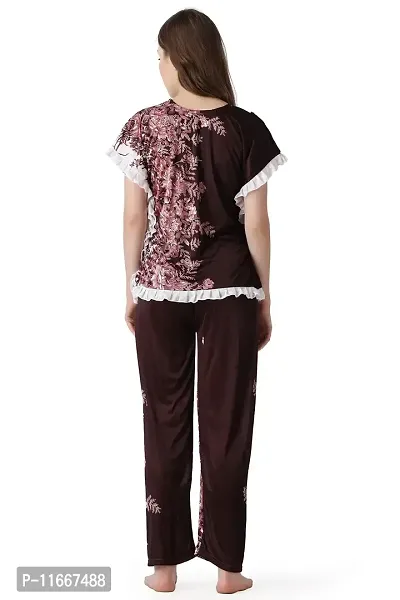 Cotovia Women's Cotton Dot Printed Night Suit Set of Top & Pyjama (Free Size, Brown)-thumb2