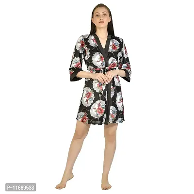 Cotovia Women's Stylish Digital Print Short Floral Print Night Robe 1 Piece Nightwear - Free Size Nighty (Large, Gray)