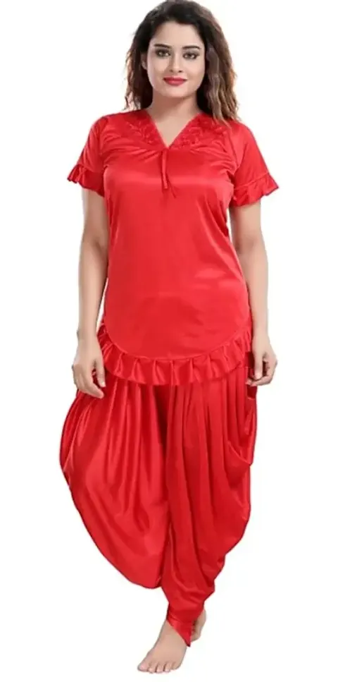 Women Satin Dhoti Set Night Suit with Stylish Top and Bottom Dhoti