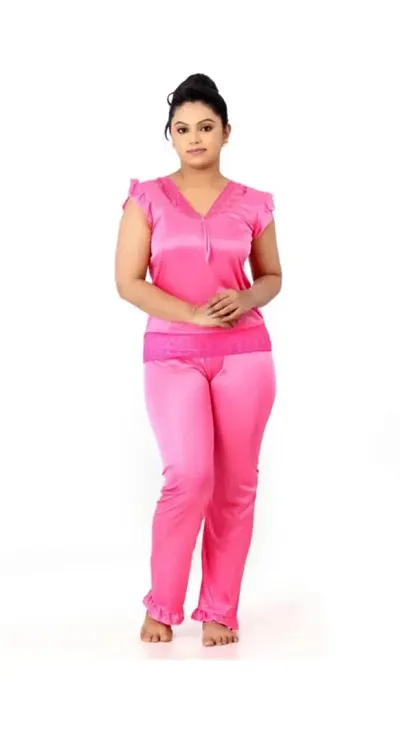 Trendy Satin Solid Night suit For Women