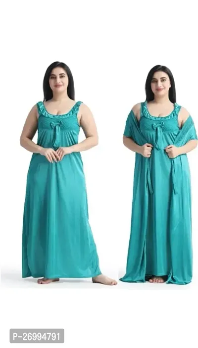 Classic Satin Solid Nighty for Women with Shrug-thumb0