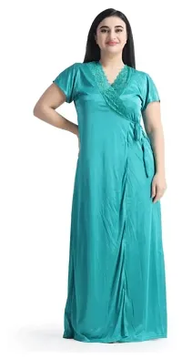 Classic Satin Solid Nighty for Women with Shrug-thumb1