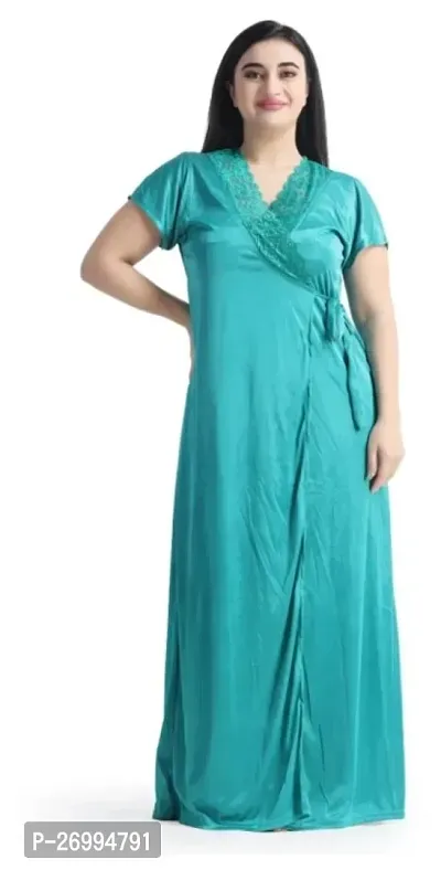 Classic Satin Solid Nighty for Women with Shrug-thumb2