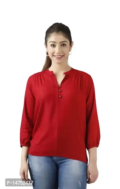 NIKXON FASHION POINT Women's Solid 3/4 Sleeves Straight Collar Rayon Top for Women  Girls