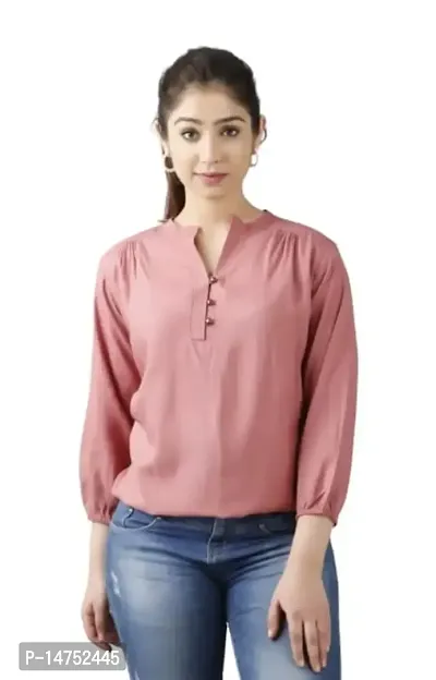 NIKXON FASHION POINT Women's Solid 3/4 Sleeves Straight Collar Rayon Top for Women  Girls-thumb0