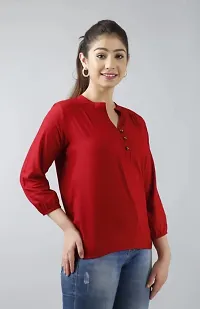 NIKXON FASHION POINT Women's Solid 3/4 Sleeves Straight Collar Rayon Top for Women  Girls-thumb3