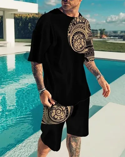 Fabulous Black  Polyester T-shirt With Shorts Combo Set For Men