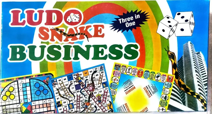 multicolor 3 in 1  cardboard  Ludo, Snakes  Ladders, Indian Business Small and Portable Complete Family board  Game-thumb0