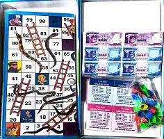 multicolor 3 in 1  cardboard  Ludo, Snakes  Ladders, Indian Business Small and Portable Complete Family board  Game-thumb3