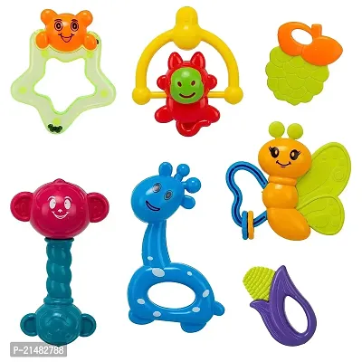 7 Pcs Rattle Set Toys with teether for New Born, Babies and Infants of Age 1-3-6-9-12 Months, Safe Non Toxic, Fun Colors  Soft Rattling Sound Gift Set Toys