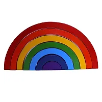 Kids 7 PCs Wooden Rainbow Stacking Game Puzzles Building Blocks Educational Early Development Toy for Toddler Kids-thumb1