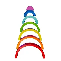 Kids 7 PCs Wooden Rainbow Stacking Game Puzzles Building Blocks Educational Early Development Toy for Toddler Kids-thumb3