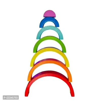 Kids 7 PCs Wooden Rainbow Stacking Game Puzzles Building Blocks Educational Early Development Toy for Toddler Kids-thumb4