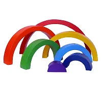 Kids 7 PCs Wooden Rainbow Stacking Game Puzzles Building Blocks Educational Early Development Toy for Toddler Kids-thumb2