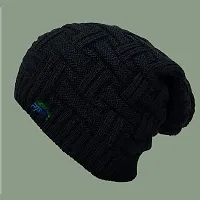 Winter Warm Woolen Long Beanie Cap for Men  Women Black Free Size-thumb1