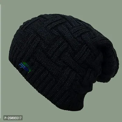 Winter Warm Woolen Long Beanie Cap for Men  Women Black Free Size-thumb2