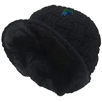 Winter Warm Woolen Long Beanie Cap for Men  Women Black Free Size-thumb3