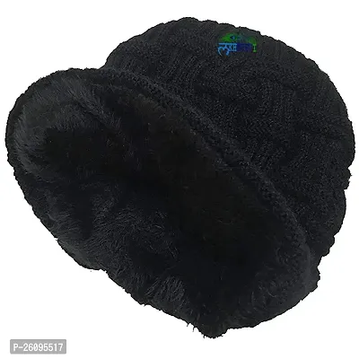 Winter Warm Woolen Long Beanie Cap for Men  Women Black Free Size-thumb4