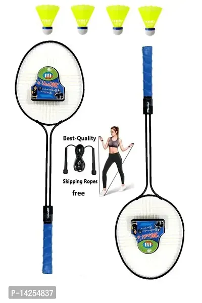 Double Shaft Badminton Racket with 3 Nylon shuttle and 1 pcs Skipping Rope  Free
